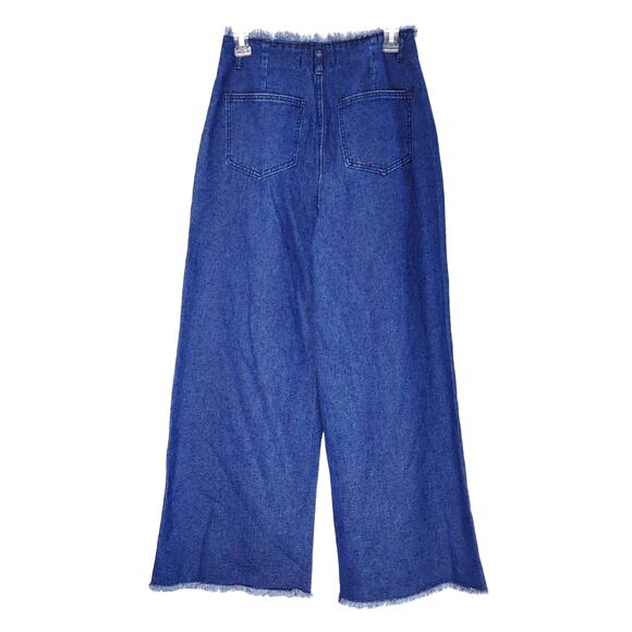 Forever 21 Wide Leg High Rise Raw Hem Jeans Dark Wash Blue Denim Womens Size 26 - Picture 2 of 7